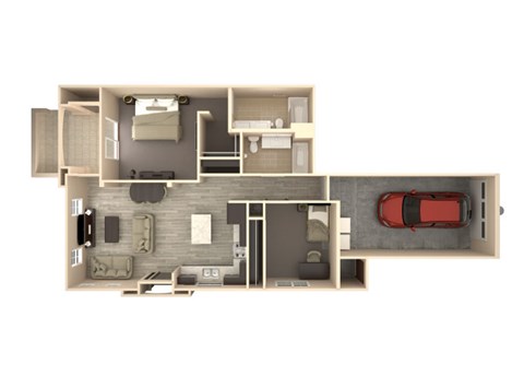 Floor plan for 2 beds, 2 baths, 1012 sqft